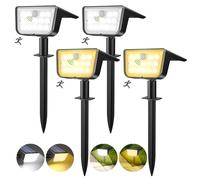 Lureshine Luces Solares Exterior Jardin Potente, 2 Colores 6 Modos Focos LED Exterior Solares con Sensor de Movimiento, 1800mAh Impermeable IP65 Luz Solar Exterior para Jardin Caminos Patio(4 Piezas)