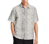 Lurhonp Camisa casual de verano con estampado animal para hombre, manga corta, con botones, Blanco, Medium