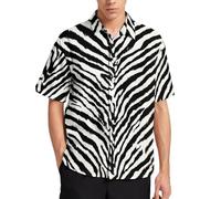 Lurhonp Camisa casual de verano con estampado animal para hombre, manga corta, con botones, Cebra, X-Large