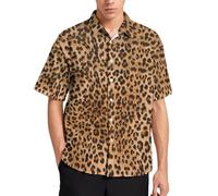 Lurhonp Camisa casual de verano con estampado animal para hombre, manga corta, con botones, Leopardo, X-Large