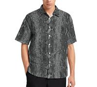 Lurhonp Camisa casual de verano con estampado animal para hombre, manga corta, con botones, Negro -, Medium