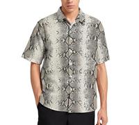 Lurhonp Camisa casual de verano con estampado animal para hombre, manga corta, con botones, piel de serpiente, Medium