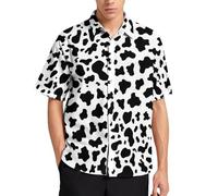 Lurhonp Camisa casual de verano con estampado animal para hombre, manga corta, con botones, Vaca, X-Large