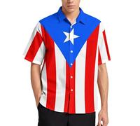 Lurhonp Camisa informal de manga corta con botones para hombre, estilo hawaiano, para verano, Bandera de Puerto Rico, Small
