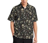 Lurhonp Camisas hawaianas para hombre, estilo informal, de manga corta, con botones, para playa, tropical, Negro calavera, 4X-Large