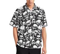 Lurhonp Camisas hawaianas para hombre, estilo informal, de manga corta, con botones, para playa, tropical, Calavera blanco, 4X-Large