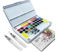 LURICO Juego de Acuarelas, Acuarelas Profesionales, Incluye 36 Colores, 12 Papeles, 2 Pinceles de Tanque de Agua, Paleta y 2 Esponjas para Principiantes y Profesionales