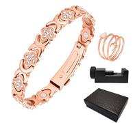 LURICO Pulsera Magnética de Cobre, Pulseras de Cobre Ajustables con Potentes Imanes, Diseño Elegante de Trébol de Cuatro Hojas, Tamaño Ajustable, Conjunto de Pulsera y Anillo para Mujer