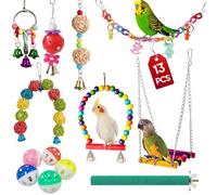 LURNODY 13 Piezas Juguetes para Pájaros, Juguetes de Loro Pájaro, Columpios para Masticar, con Campanas, Columpios, Juguete de Masticación, para Pequeños y Medianos Loros de Aves