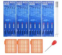 Luroad Aparejos de Pelo para Pesca de Carpa, 20 Piezas Curvadas Sin Rebaba de Púas de Carpa, Gancho Antienredos, Línea Trenzada Giratoria con 3 Tarjetas Boilie Bait (4 Packs (Size 4#), Sin Rebabas)