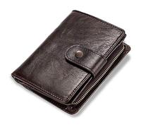 LUROON Cartera para Hombre de Cuero, Billetera Pequeña Retro con 11 Ranuras RFID para Tarjetas de Crédito y Bolsillo de Cremallera para Monedas (Café)