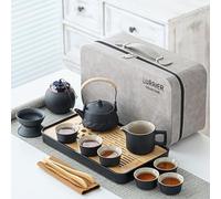 LURRIER Gungfu - Juego de té de cerámica portátil, juegos de fiesta de té para adultos, juegos de regalo de té, funda de cuero, portátil, bolsa de regalo de cuero todo en uno para viajes, hogar,