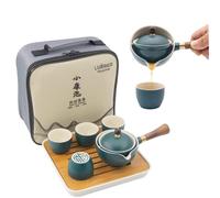 LURRIER Juego de té chino Gongfu de porcelana, juego de tetera portátil con máquina de té de rotación de 360 grados e infusor, bolsa de regalo portátil todo en uno para viajes, hogar, regalos, al aire