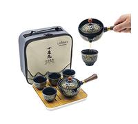 LURRIER Juego de té chino Gongfu de porcelana, juego de tetera portátil con máquina de té de rotación de 360 grados e infusor, bolsa de regalo portátil todo en uno para viajes, hogar, regalo, al aire