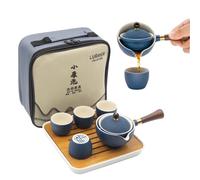 LURRIER, Juego de té chino Gongfu de porcelana, tetera portátil con rotación de 360 grados e infusor, bolsa portátil todo en uno para viajes, hogar, regalos, exterior y oficina, Azul
