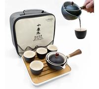 LURRIER, Juego de té chino Gongfu de porcelana, tetera portátil con rotación de 360 grados e infusor, bolsa portátil todo en uno para viajes, hogar, regalos, exterior y oficina, Negro