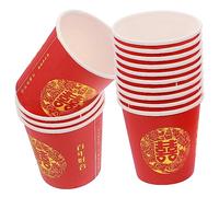 Lurrose 100 Piezas Copa De Vino De Doble Felicidad Roja Tazas De Té Chinas Vasos De Papel Desechables Tazas De Café Rojas Tazas De Té De Papel Taza De Chocolate Caliente Taza De Soda