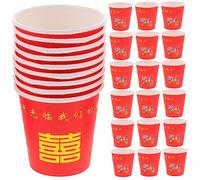 Lurrose 100 Piezas Rojo Doble Felicidad Copa De Vino Conjunto De Boda Suministros Para Pasteles Copas De Vino Vintage Copas De Cono De Nieve Vasos De Papel De Fiesta Vasos De Papel De