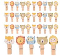 Lurrose 100piezas Unidades Pinzas de Madera Natural con Diseño de Animales del Bosque Mini Clips para Fotos y Papel Sujetadores Resistentes para Decoración y Manualidades para Colgar