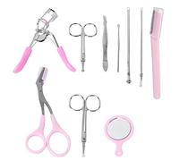 Lurrose 10pcs Kits de afeitado de aseo de cejas Maquinilla de afeitar de cejas Recortadores Curling Rizador de pestañas Tijeras Herramienta cosmética para mujeres Damas