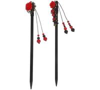 Lurrose 2 horquillas de madera vintage chinas, horquillas para el pelo con flores, tocado de pelo largo para niñas y mujeres