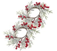 Lurrose 2 Piezas Anillos de Velas Navideñas con Guirnalda de Pino y Bayas Rojas Portavelas Artificial para Centros de Mesa Temporada de Adviento para Decoración Hogar