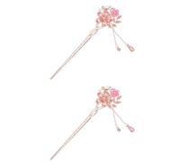 Lurrose 2 Piezas de Palillos Chinos para El Cabello: Horquilla de Flor Rosa - Palillos Chinos Hanfu Asiáticos Vintage para El Cabello para Mujeres Y Niñas