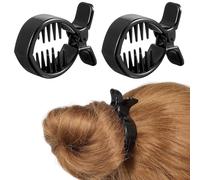 Lurrose 2 Piezas Pinza Pelo Redonda Negra de Plástico Fuerte Tensión y Diseño Simple para Coleta y Recogidos Trabajo o Fiestas