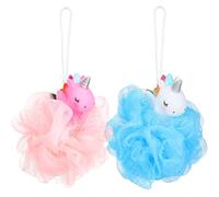 Lurrose 2 unids unicornio ducha luofah exfoliante malla bola de ducha puf niños baño esponja limpiador de cuerpo esponja de limpieza profunda esponja de baño