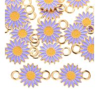 Lurrose 20 Piezas Conectores de Aleación para Joyería Diy, Dijes en Forma de Margarita y Girasol, Color Morado, Accesorios para Hacer Pulseras y Collares, Adornos Decorativos