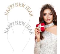 Lurrose 2piezas Diadema de Feliz Año Decorativa Letras y Gemas de Imitación para Fiestas y Celebraciones Accesorio Cabello para Mujeres