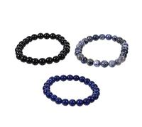Lurrose 3 Piezas Pulseras Elásticas de Piedras Naturales de Pulseras Redondas Unisex de Cuentas Elásticas Delicadas Joyas para Mujer Accesorio Cómodo y Duradero para Diario
