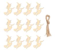 Lurrose 30 Adornos Colgantes de Madera para Halloween Rodajas de Bruja en Color Caqui, Ideales para Decoración Vintage en Jardín y Porche, Pack de 30 Piezas