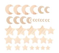 Lurrose 36 Piezas Recortes de Madera sin Terminar Estrella y Luna para Manualidades Diy, Rodajas Lisas de Madera Natural, Decoración Artesanal para Fiestas y Hogar