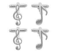 Lurrose 4 gemelos con forma de nota musical para hombre: gemelos de metal para camisas de boda y negocios - Accesorios franceses para camisas de boda y negocios