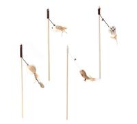 Lurrose 4 Piezas Juguetes Interactivos para Gatos con Cascabel y Plumas, Varilla de Madera y Colgante de Algodón, Adecuado para Juego Interactivo en Casa