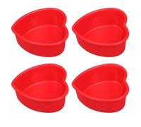 Lurrose 4 Piezas Molde de Silicona y Hornear Creativamente para Pastel Forma de Corazón Rojo, Antiadherente y Seguro para Freidora de Aire, Adecuado para Estudios de Repostería