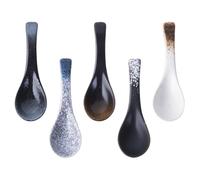Lurrose 5 Cucharas de Cerámica Japonesas para Sopa y Arroz, Utensilios de Cocina Multiusos en Colores Azul, Negro, Marrón, Ideales para Hogar, Restaurante y Uso Diario