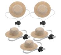 Lurrose 5 Mini Sombreros de Paja para Mascotas: Sombrero Ajustable con Correa para la Barbilla para Perros pequeños y Gatos. Bonito de Verano para Cachorros, Gatitos y hámsteres. Accesorios de