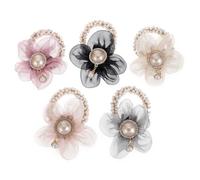 Lurrose 5 Piezas de Cintas Pelo Flores de Perla, Lazos Elásticos para Niñas y Mujeres, Soporte para Coleta Diseño Floral, Accesorios para Cabello de Moda, Uso Diario y Varios estilos