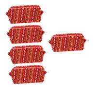 Lurrose 5piezas Bolsa De Maquillaje Tejida Neceser Cosmético y Portátil para Estudiantes Estuche De Lápices De Diseño Exclusivo para Año Rayas Rojas y Verdes