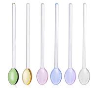 Lurrose 6 Cucharas de Vidrio de -Cálcico Mango Largo Set de 6 Colores Variados Verde Morado Azul Rosa Dorado Transparente para Mezclar Postres Helados y Bebidas Accesorios