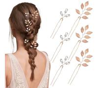 Lurrose 6 unids Horquillas de Novia Oro Cristal Hoja Horquillas Hoja de Boda Moño Broches para Las Mujeres