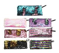 Lurrose 7 Piezas Bolsa de Lápices de Sirena con Lentejuelas Brillantes Estuche de Almacenamiento para Material Escolar y Accesorios para Auriculares y Cables Diseño DIY