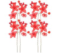 Lurrose Accesorios Cabello Flores Rojas 4 Horquillas Acrílicas para Moños Firmes en Niñas y Mujeres Ideales para Tocados de Novia y Eventos