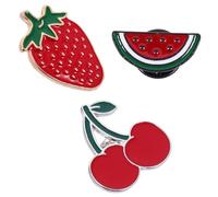 Lurrose Alfileres Esmaltados de Frutas 3 Pcs Pin de Solapa de Cereza, Alfiler de Sandía y Pin de Fresa para Chaquetas y Mochilas, Aleación Ligera y Colorida