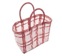 Lurrose Bolsa Tejida de Plástico Roja Pequeña, Bolso Transparente Tipo Gelatina con Asas Reutilizable para Compras, Playa y Almacenamiento Multifuncional