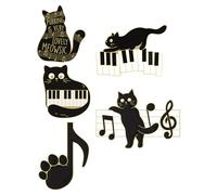 Lurrose Broches de Esmalte de Gato Negro Música, 5 Piezas Pin Decorativo para Mochilas y Ropa, Diseño de Piano y Notas Musicales, Pin de Solapa Lindo y Novedoso para Fiesta y Uso Diario