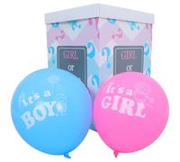 Lurrose Caja para Revelación de Género Plegable 30X30X40 CM con 5 Globos Azules y 5 Globos Rosas Decoración para Shower y Cumpleaños Accesorios para Fotos y Fiesta Niña