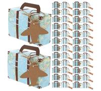 Lurrose Cajas de Obsequio Mini Maleta de Papel Kraft con Mapa del Mundo, 60 Unidades, Azul, para Dulces y Recuerdos de Boda, Fiesta Temática de Viaje, Tamaño 8,1 X 5,5 X 3 Cm